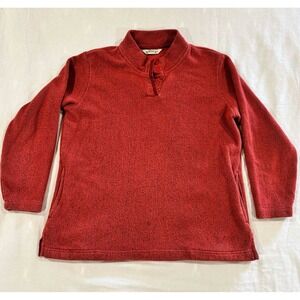 Orvis Womens Red Marl Knit Quarter Button Pullover Sweater Mock Neck Pockets